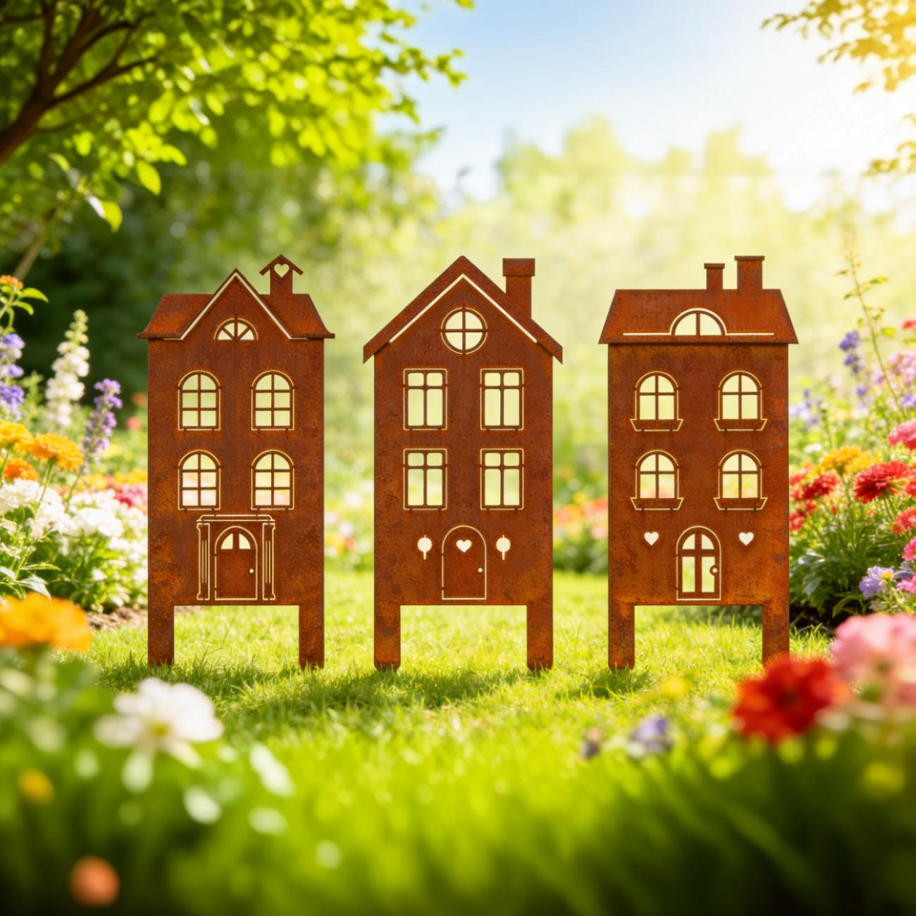 Rustic Metal House Stakes (Set of 3)