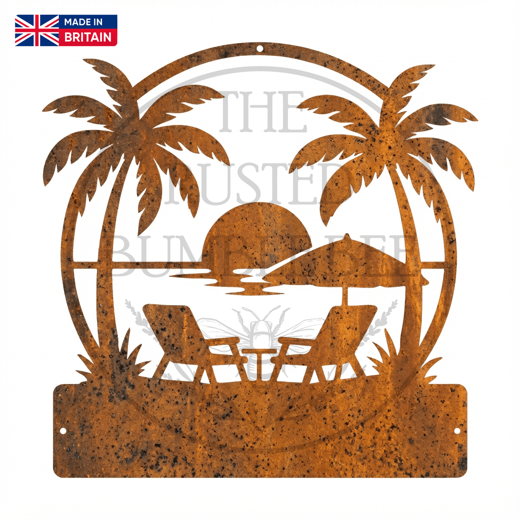 Rustic Metal Palm Tree Beach Scene Personalised