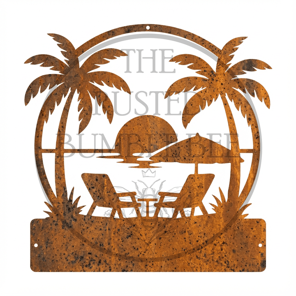 Rustic Metal Palm Tree Beach Scene Personalised