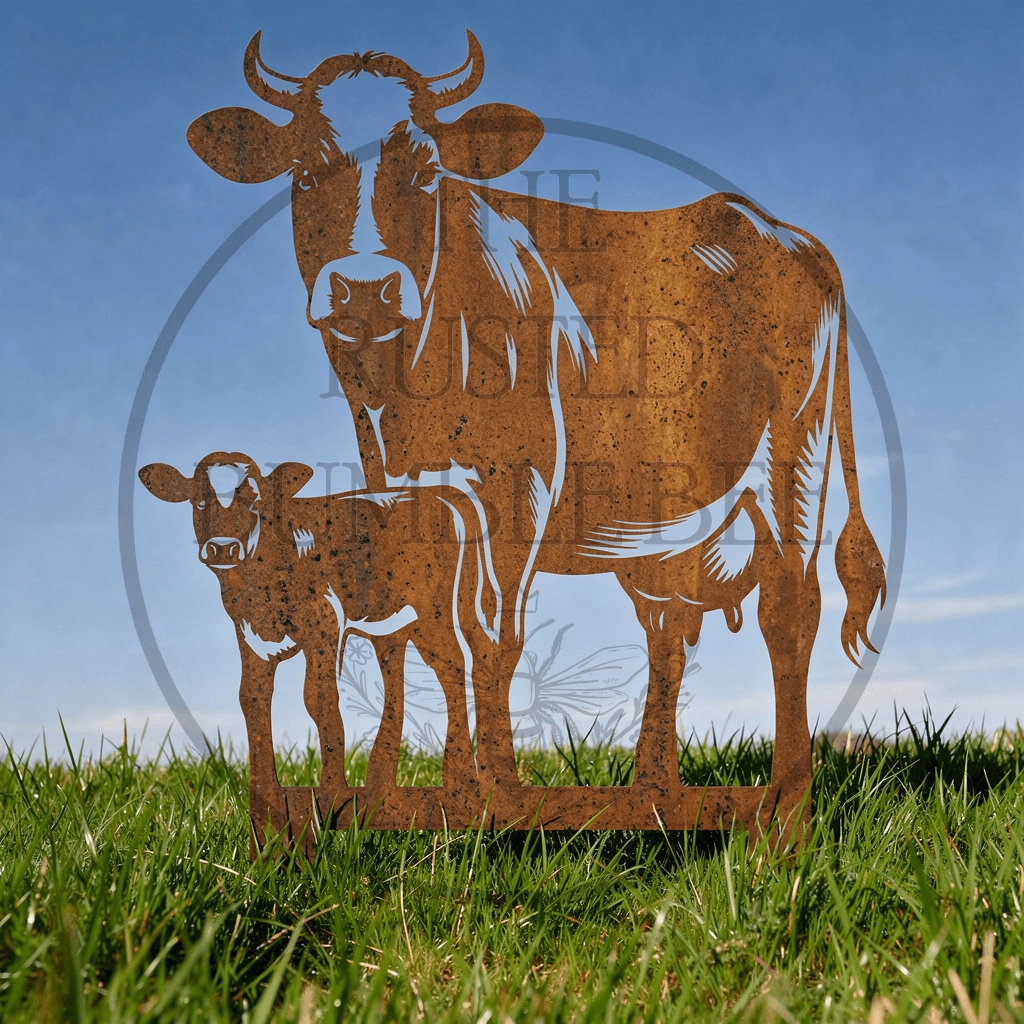 Metal Cow & Calf Garden Stake