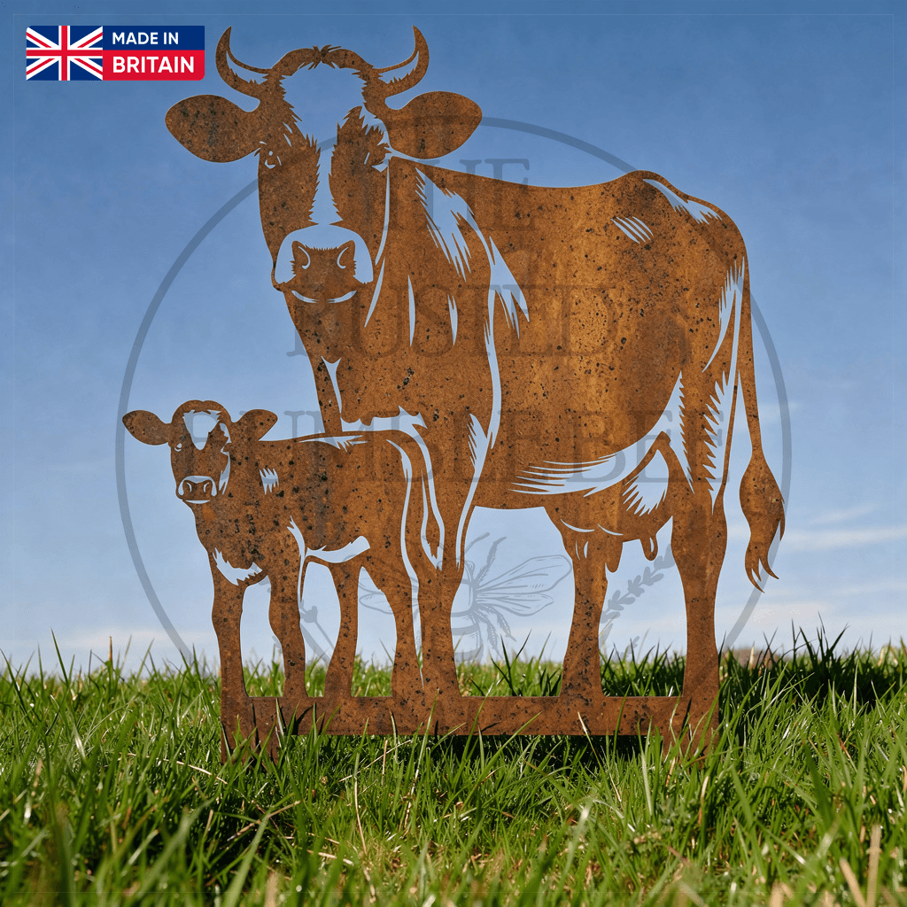 Metal Cow & Calf Garden Stake