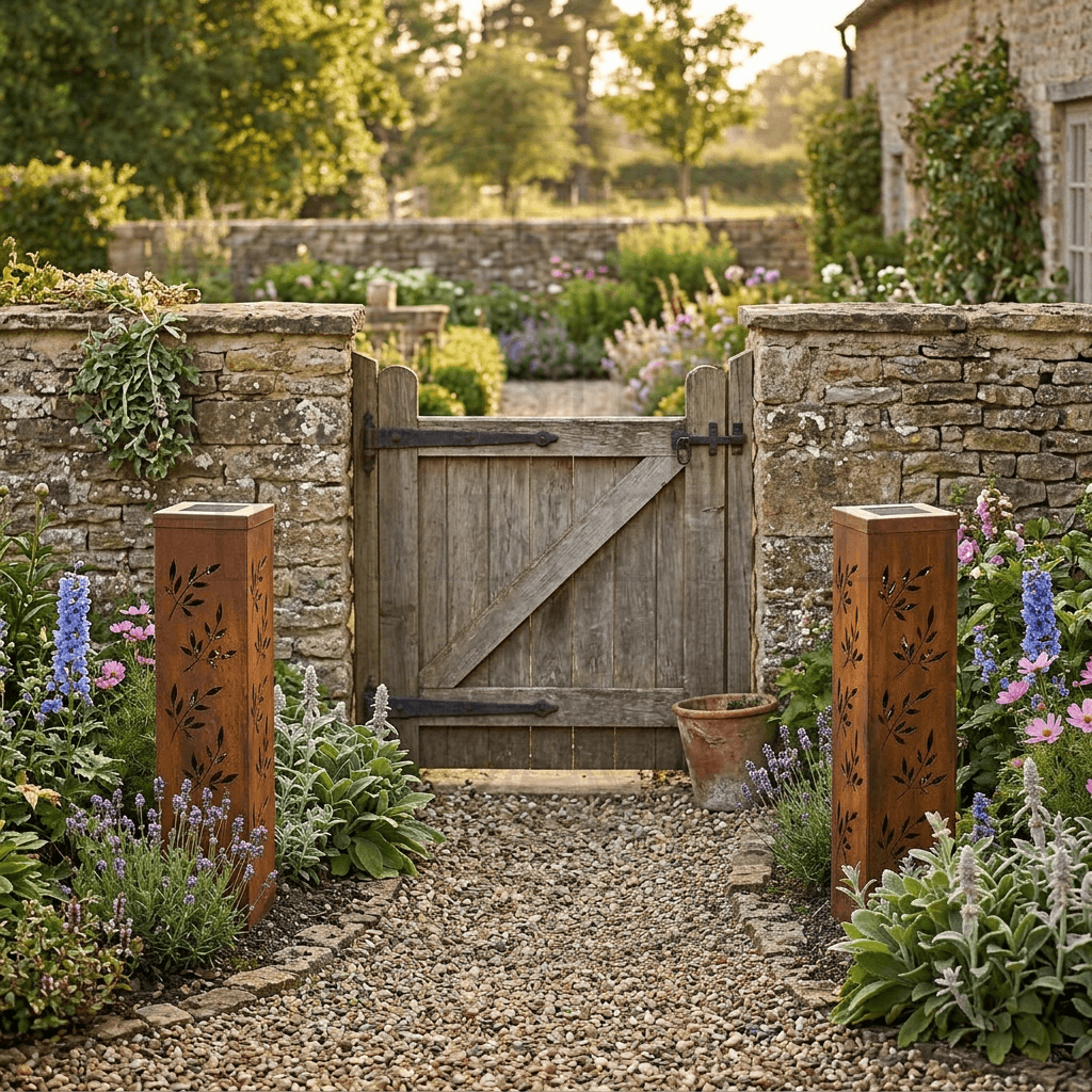 Metal Olive Leaf Oblong Lantern Statue