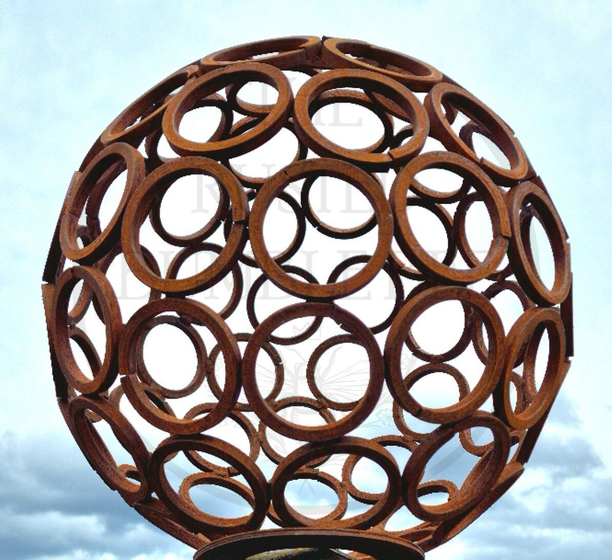 Rusted Metal Garden Ball Globe Sculpture