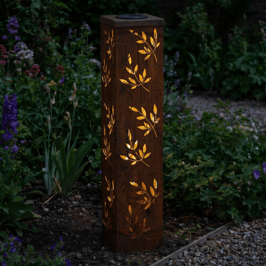 Metal Olive Leaf Oblong Lantern Statue