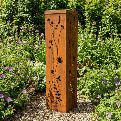 Metal Wildflower Oblong Lantern Statue