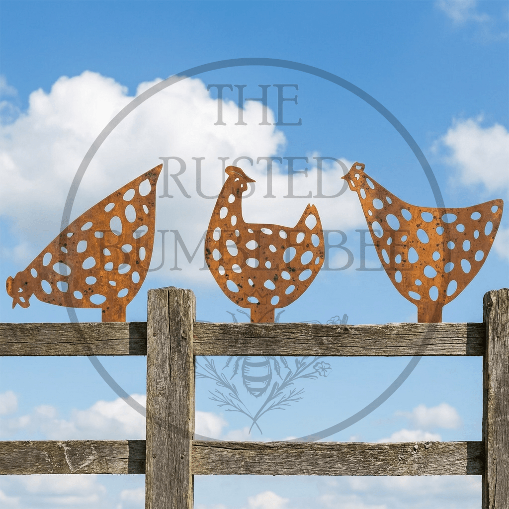 Metal Polka Dot Chickens x3