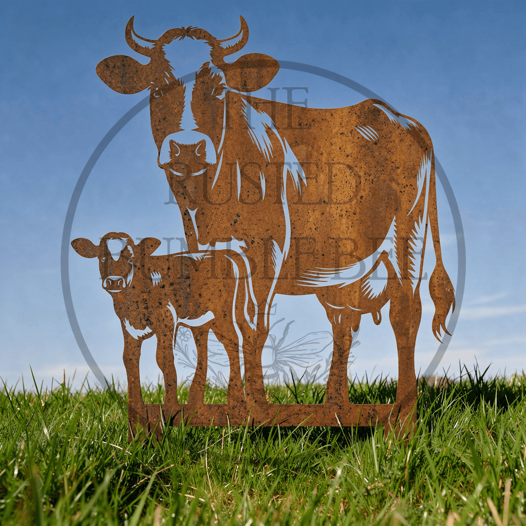 Metal Cow & Calf Garden Stake