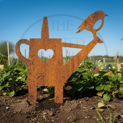 Metal Robin On Watering Can