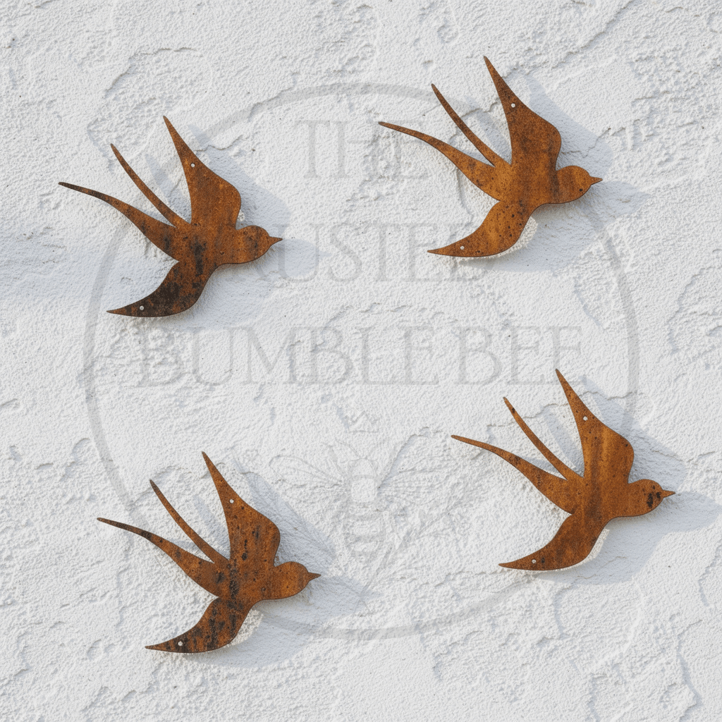 Set of 4 Rusted Metal Swallows