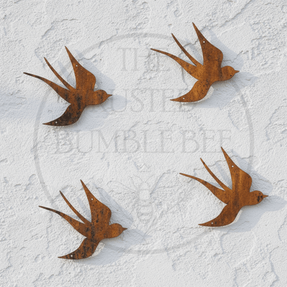 Set of 4 Rusted Metal Swallows