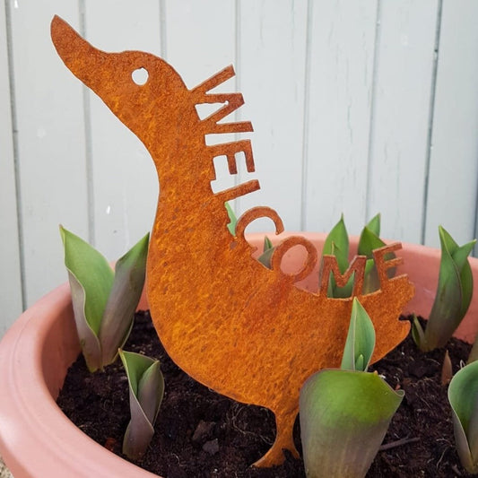 Rusted Metal Welcome Duck