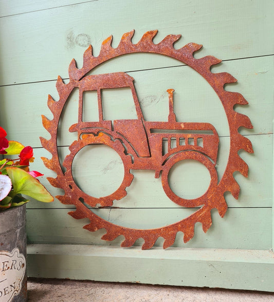 Rusted Metal Tractor In Circular Saw blade