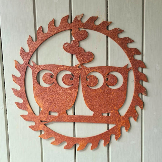 Rusted Metal Owls Kissing