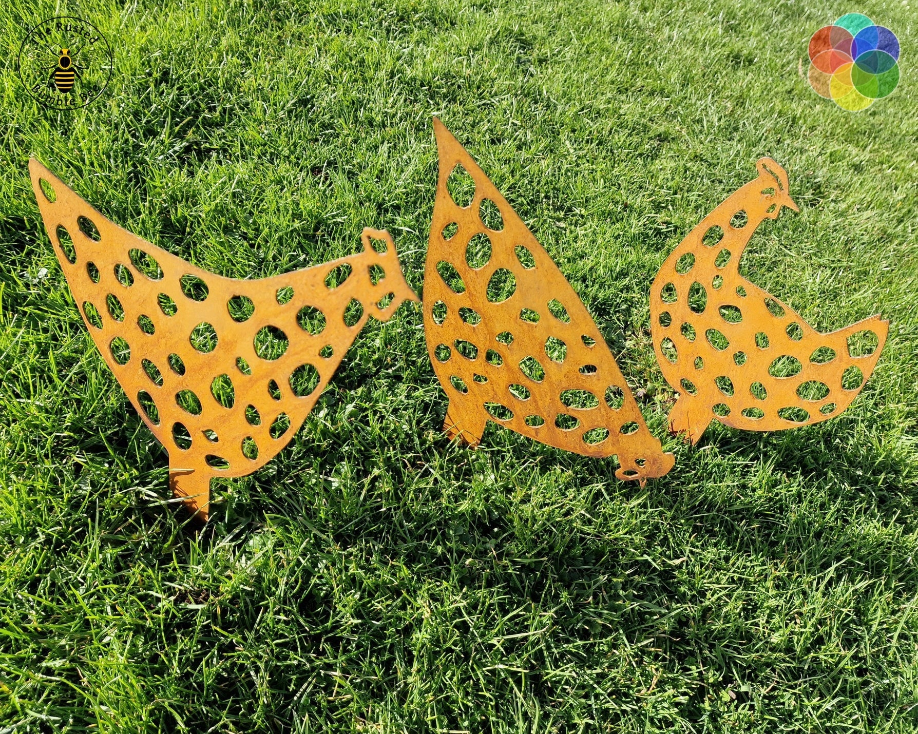 Metal Polka Dot Chickens x3