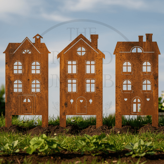 Rustic Metal House Stakes (Set of 3)