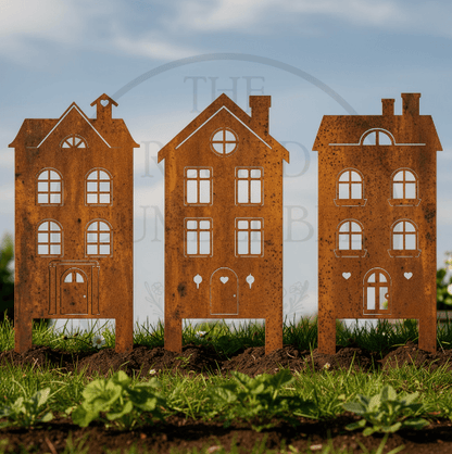 Rustic Metal House Stakes (Set of 3)
