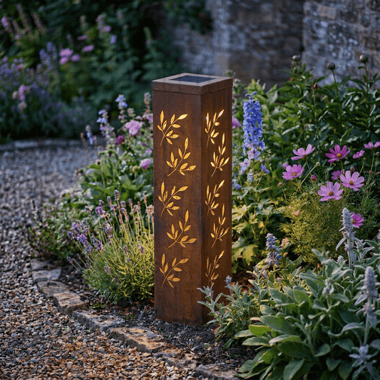 Metal Olive Leaf Oblong Lantern Statue