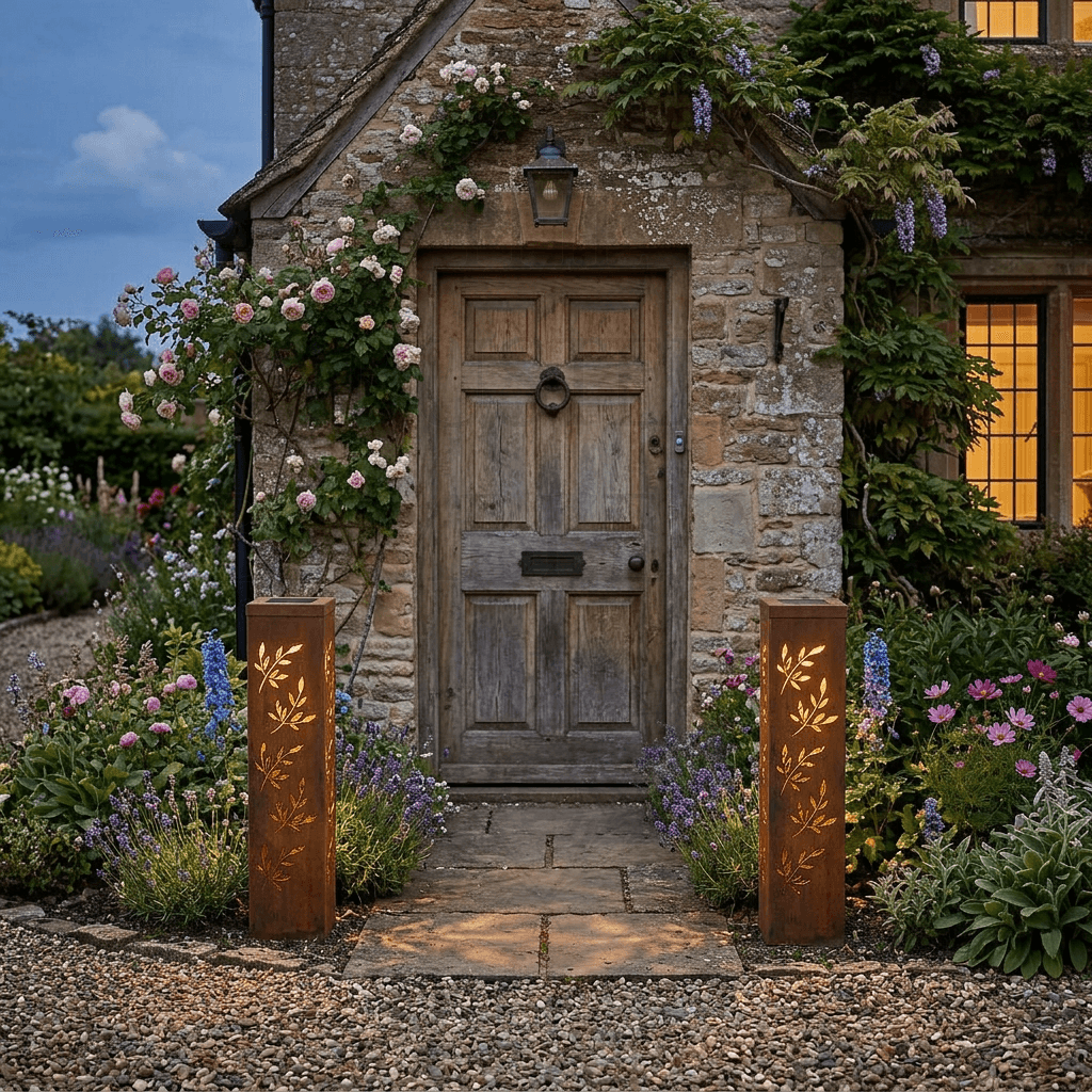 Metal Olive Leaf Oblong Lantern Statue