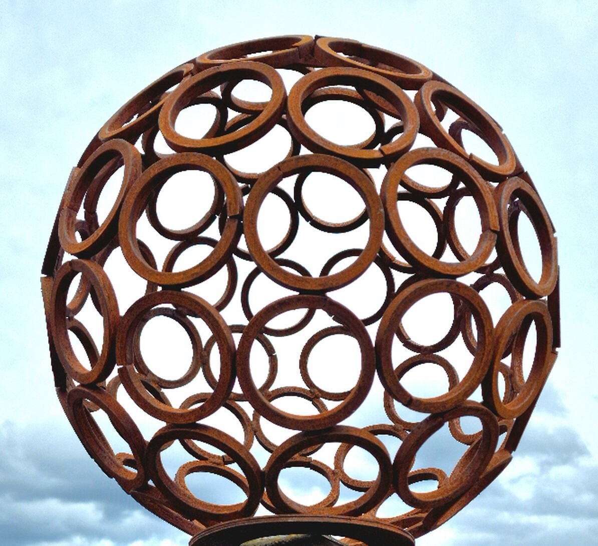 Rusted Metal Garden Ball Globe Sculpture
