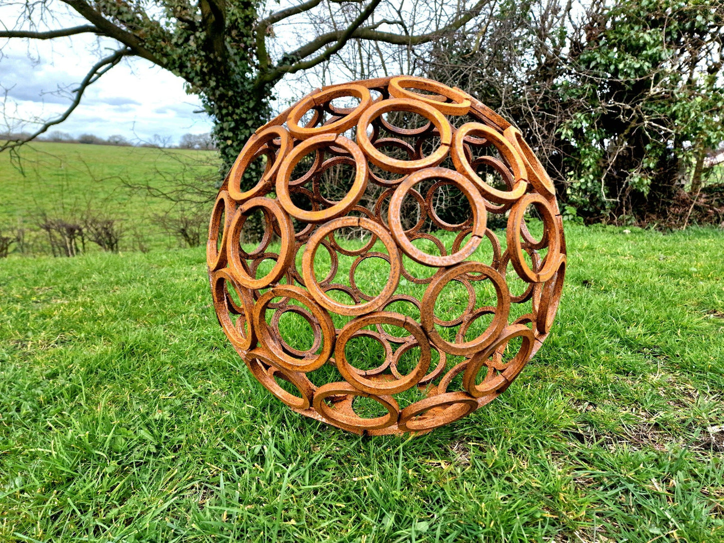 Rusted Metal Garden Ball Globe Sculpture