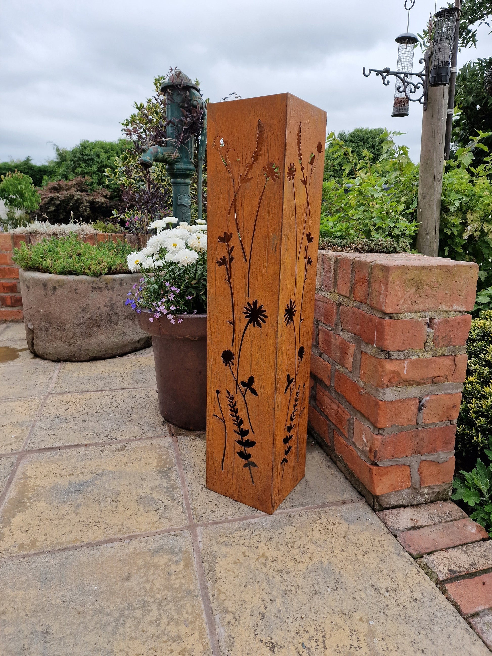 Rusted Metal Wildflower Oblong Statue