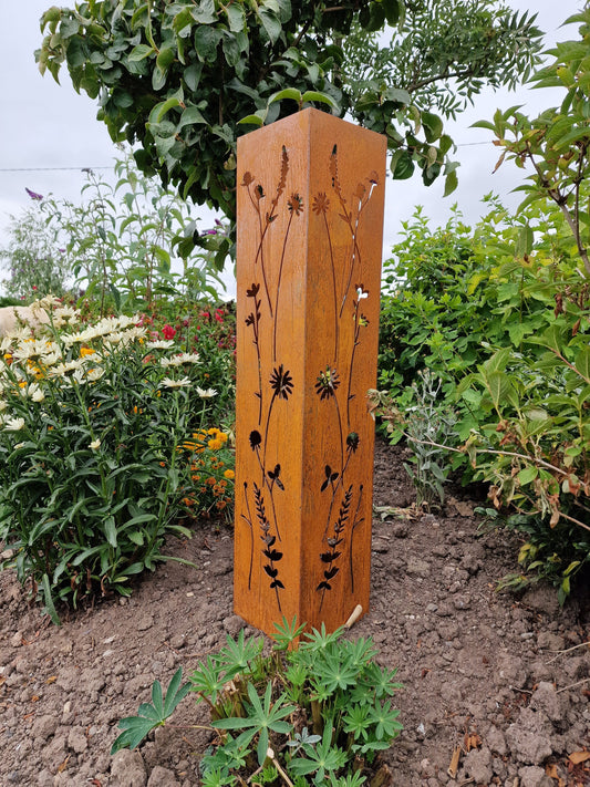 Rusted Metal Wildflower Oblong Statue