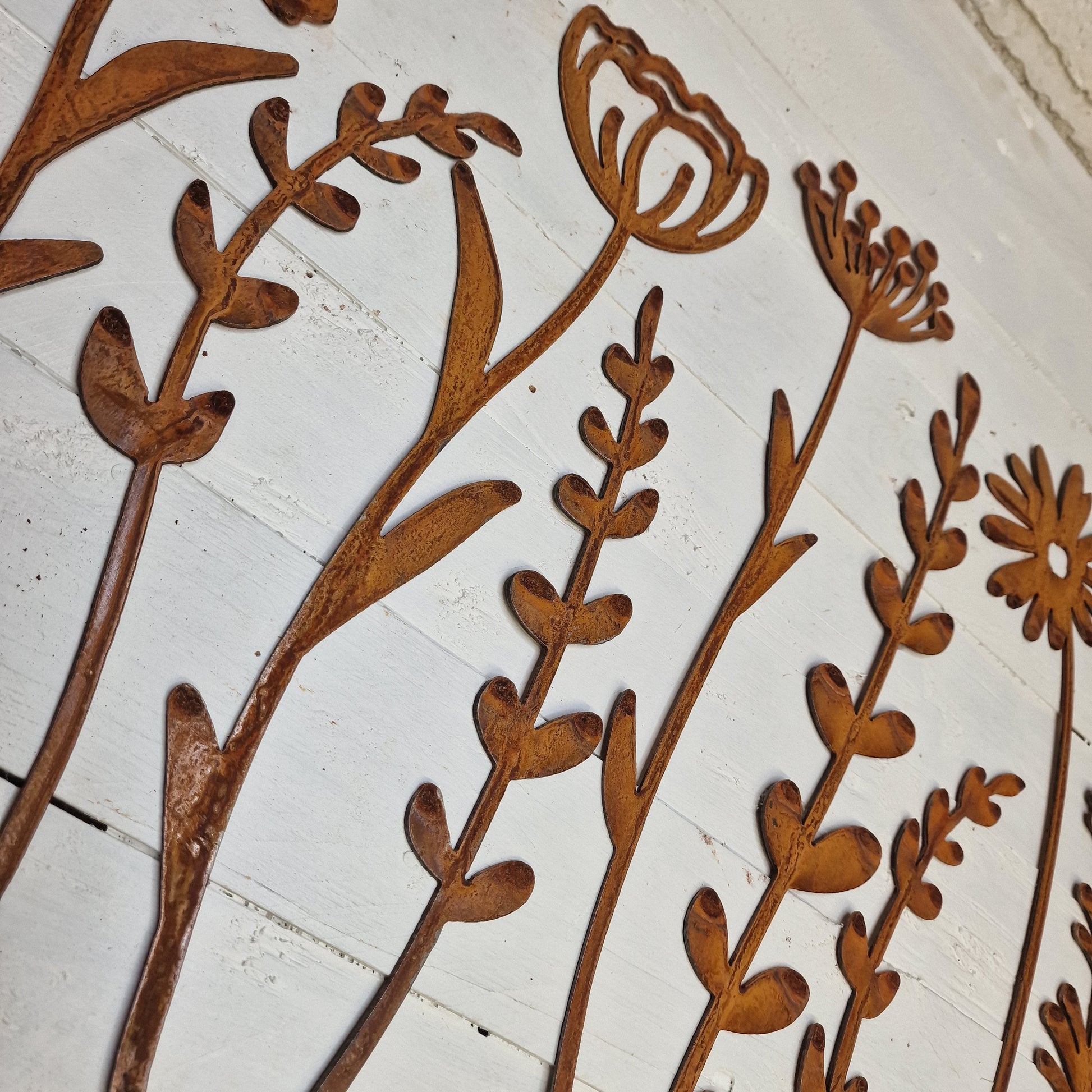 Rusted Metal Wildflower Stems X 9