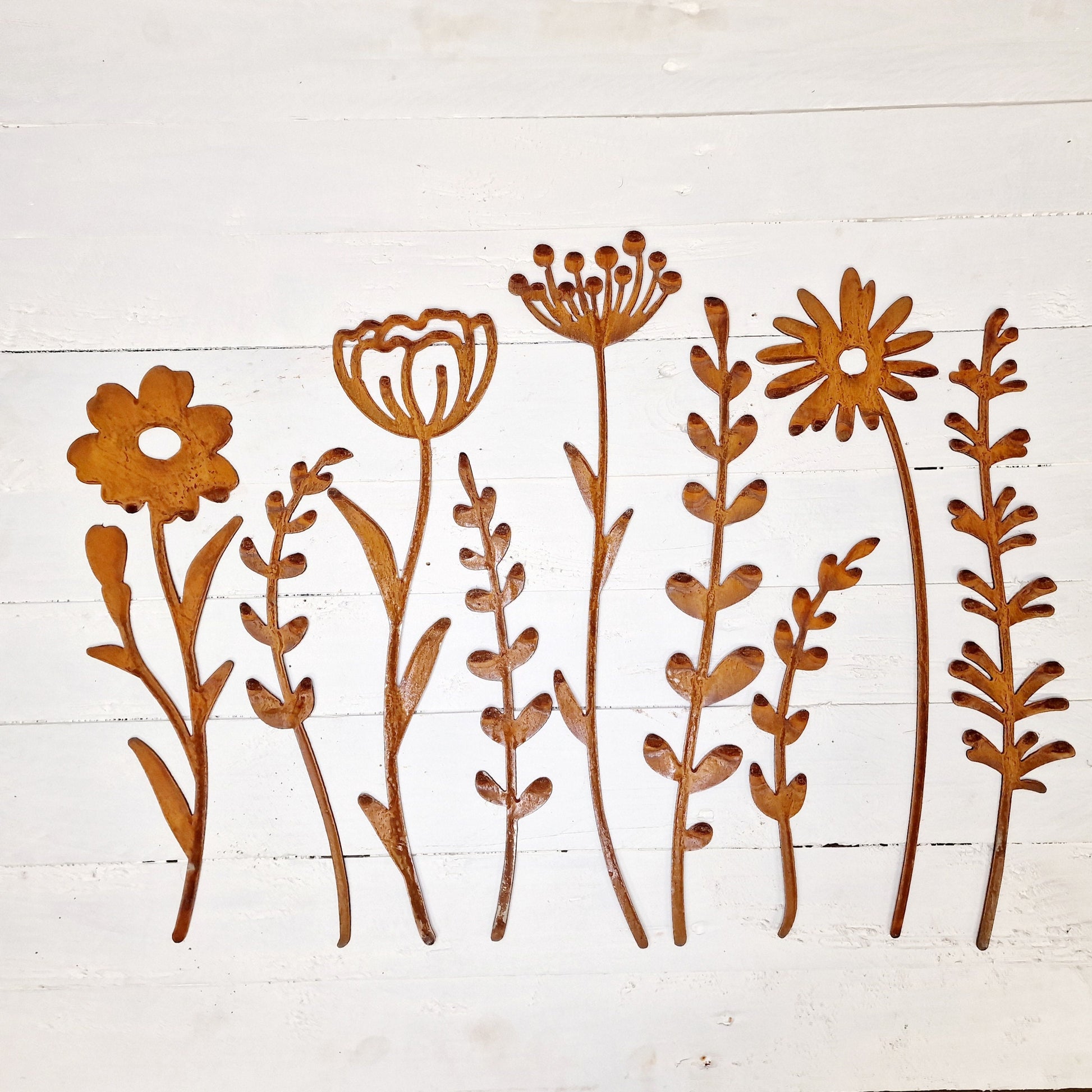 Rusted Metal Wildflower Stems X 9