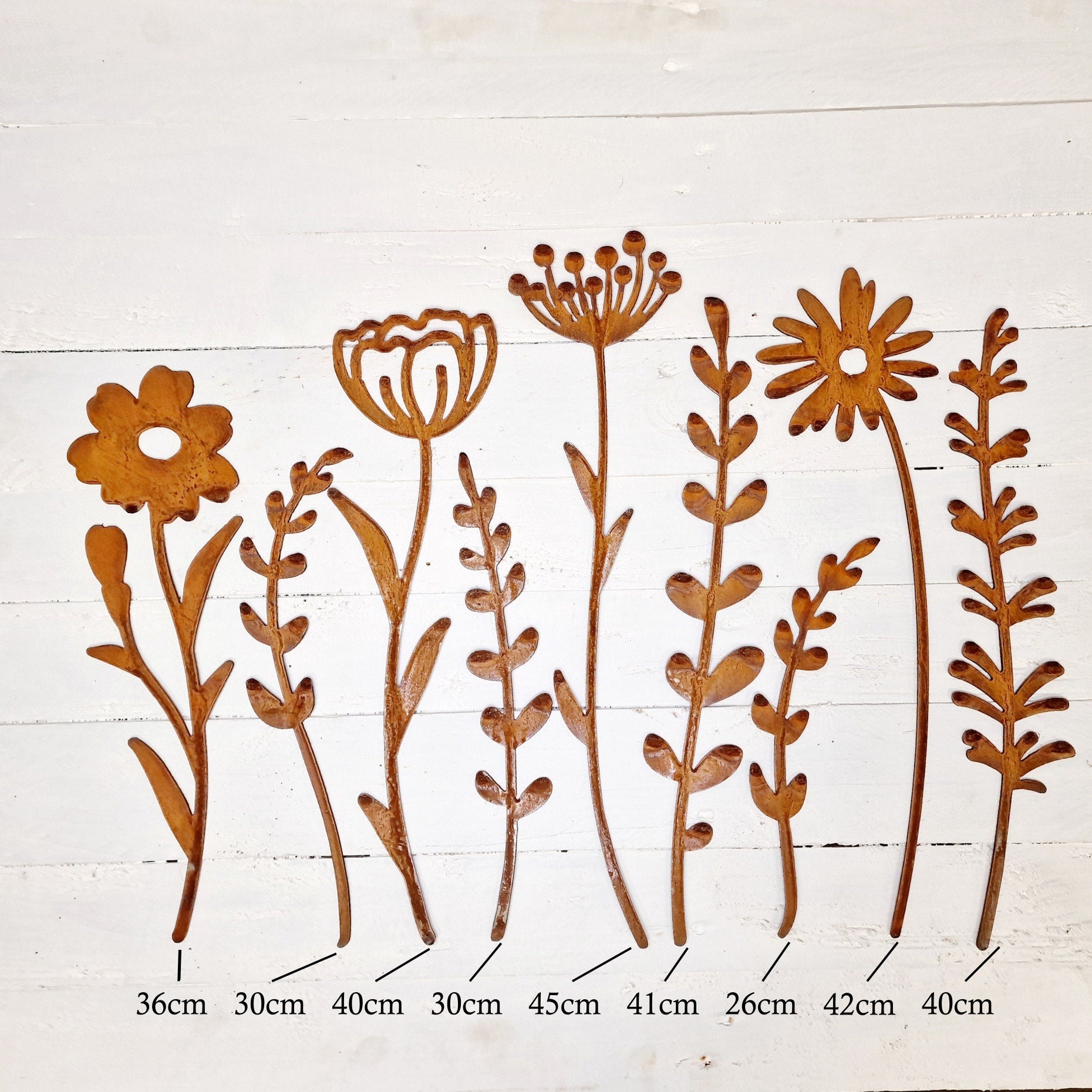 Rusted Metal Wildflower Stems X 9